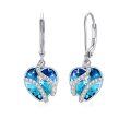 wholesale 925 Sterling Silver Blue Heart Crystal Drop Earrings for Women-0-0