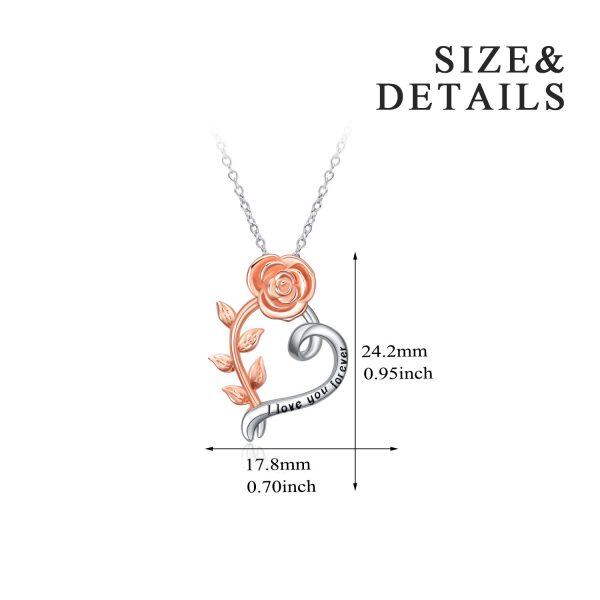 Sterling Silver Rose Heart Necklace-2