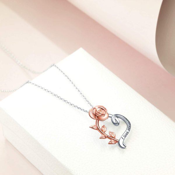 Sterling Silver Rose Heart Necklace-3