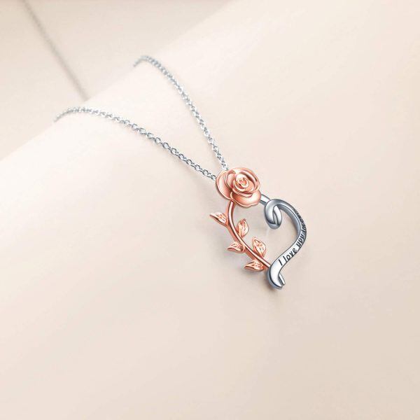 Sterling Silver Rose Heart Necklace-4