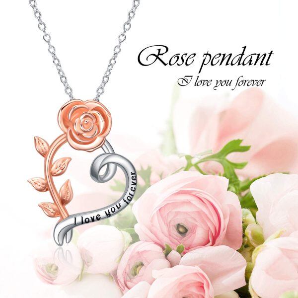 Sterling Silver Rose Heart Necklace-5