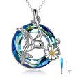 wholesale 925 Sterling Silver Blue Crystal Hummingbird Keepsake Cremation Jewelry Urn Pendant Necklace with Chain and Funnel Set-0-0