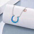 wholesale 925 Sterling Silver Blue Opal Inlay Lucky Horseshoe Pendant Heart Charm Necklaces for Women Gifts-0-3