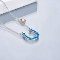 wholesale 925 Sterling Silver Blue Opal Inlay Lucky Horseshoe Pendant Heart Charm Necklaces for Women Gifts-0-4