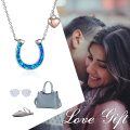 wholesale 925 Sterling Silver Blue Opal Inlay Lucky Horseshoe Pendant Heart Charm Necklaces for Women Gifts-0-5