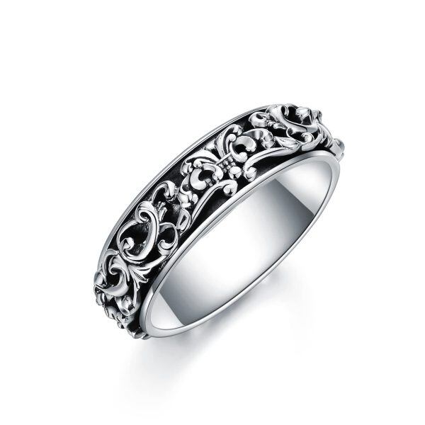 Sterling Silver Delicate Rotatable Fidget Bands Ring -0