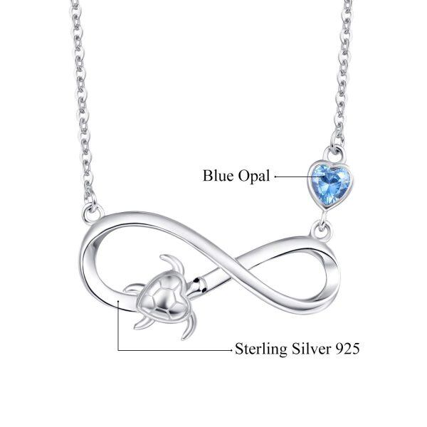 Sterling Silver Turtle Blue Opal Pendant Necklace -5