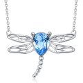 wholesale 925 Sterling Silver Blue Crystal Dragonfly Pendant Necklace for Women-0-0