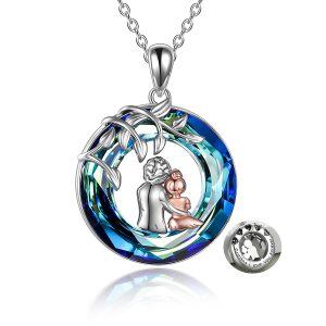 Sterling Silver Grandma Blue Crystal Necklace-0