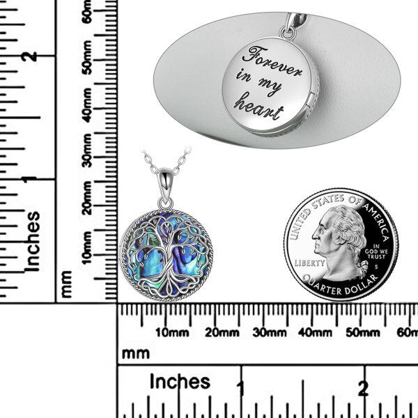 Sterling Silver Tree of Life Alabone Shell Photo Locket Necklace -2