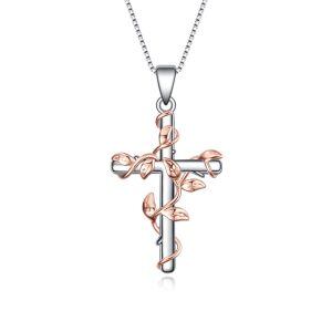 Sterling Silver Infinity Tree Vine Cross Pendant Necklace -0