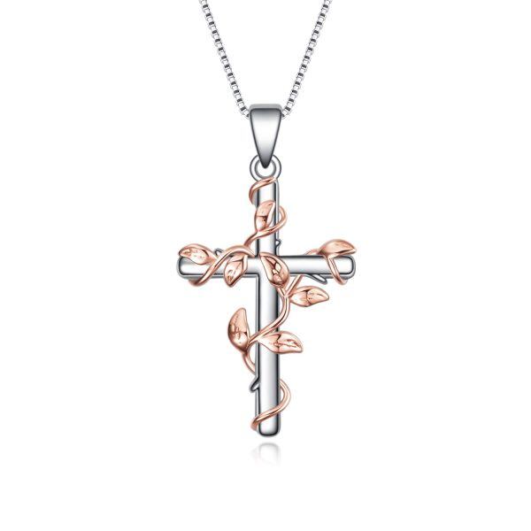 Sterling Silver Infinity Tree Vine Cross Pendant Necklace -0