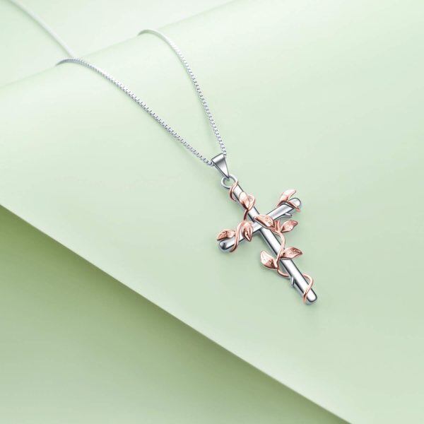 Sterling Silver Infinity Tree Vine Cross Pendant Necklace -2