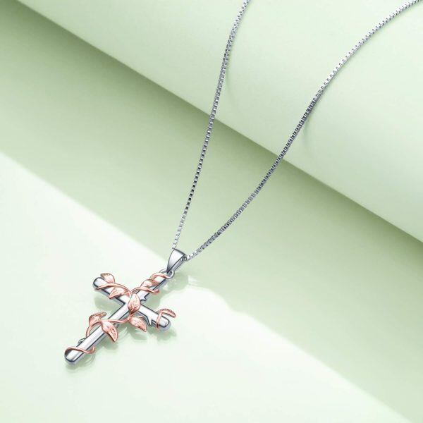 Sterling Silver Infinity Tree Vine Cross Pendant Necklace -3