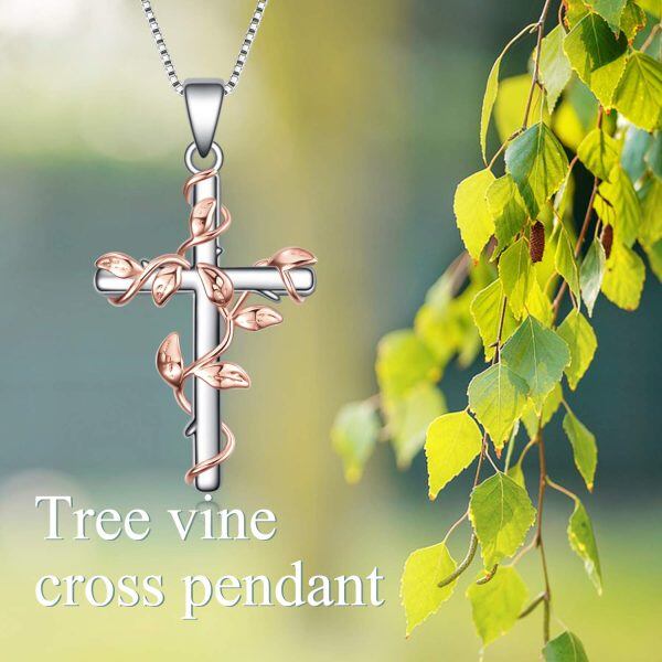 Sterling Silver Infinity Tree Vine Cross Pendant Necklace -5