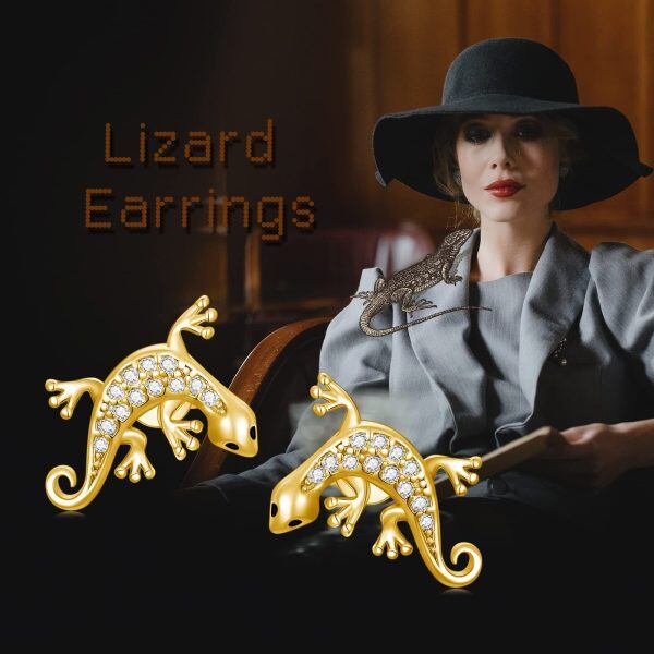 Sterling Silver Lizard Shape Stude Earrings -4