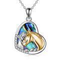 wholesale 925 Sterling Silver Black Enamel Horse & Girl Heart-Shaped Pendant Necklace w/ Cubic Zirconia Stones for Women-0-6