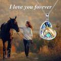 wholesale 925 Sterling Silver Black Enamel Horse & Girl Heart-Shaped Pendant Necklace w/ Cubic Zirconia Stones for Women-0-10