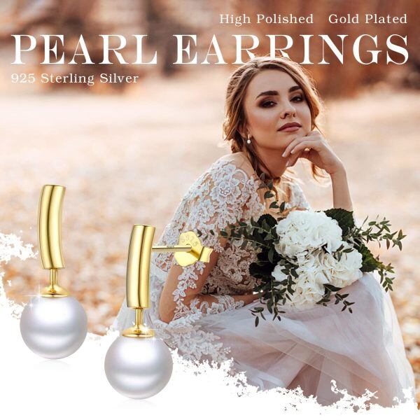 Sterling Silver Pearl Studs Dangle Earrings -3