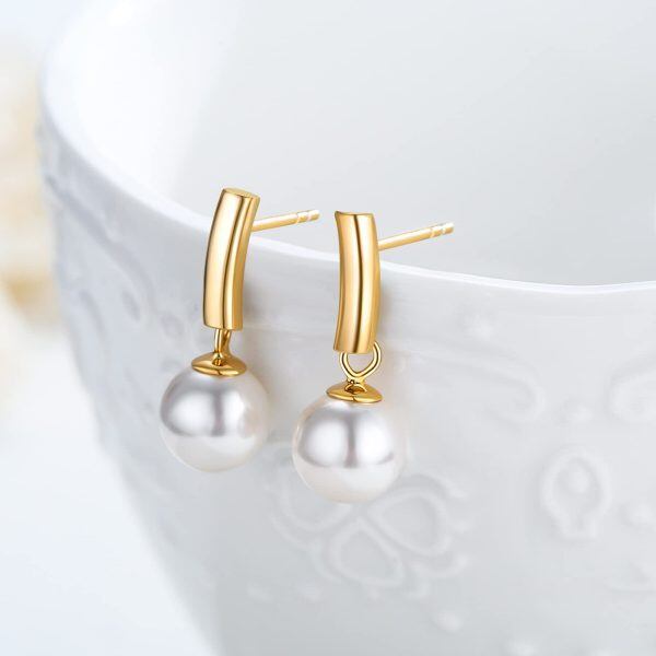 Sterling Silver Pearl Studs Dangle Earrings -4