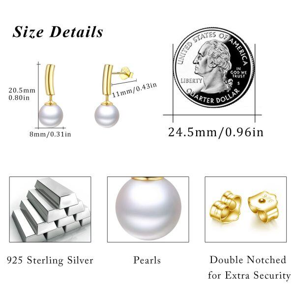 Sterling Silver Pearl Studs Dangle Earrings -5