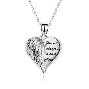 Sterling Silver Heart Wings Necklace-0