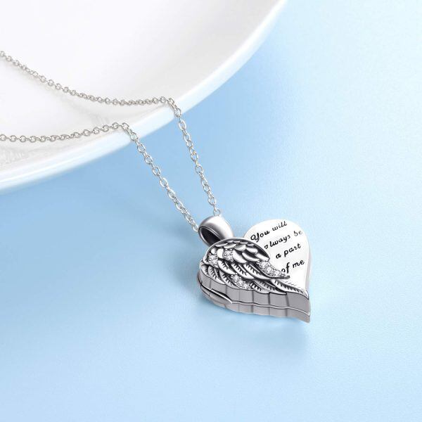 Sterling Silver Heart Wings Necklace-1