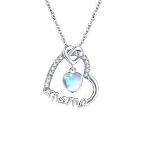 Sterling Silver Heart Mom Necklace-0