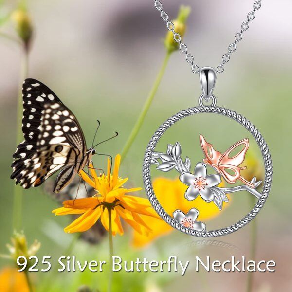 Sterling Silver Butterfly Flower Necklace-4