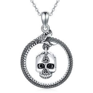 Sterling Silver Snake Skull Necklace-0