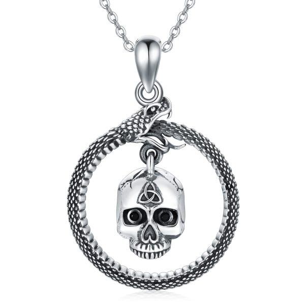 Sterling Silver Snake Skull Necklace-0