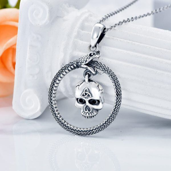 Sterling Silver Snake Skull Necklace-2