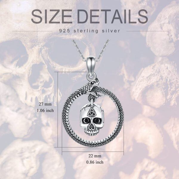 Sterling Silver Snake Skull Necklace-4