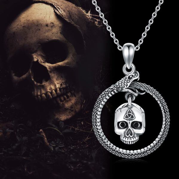 Sterling Silver Snake Skull Necklace-5