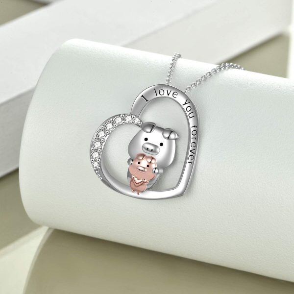 Sterling Silver Pig Necklace-3