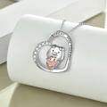 wholesale 925 Sterling Silver Heart Pendant with Pig and Cub Charm Necklace for Women-0-3