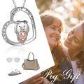 wholesale 925 Sterling Silver Heart Pendant with Pig and Cub Charm Necklace for Women-0-5