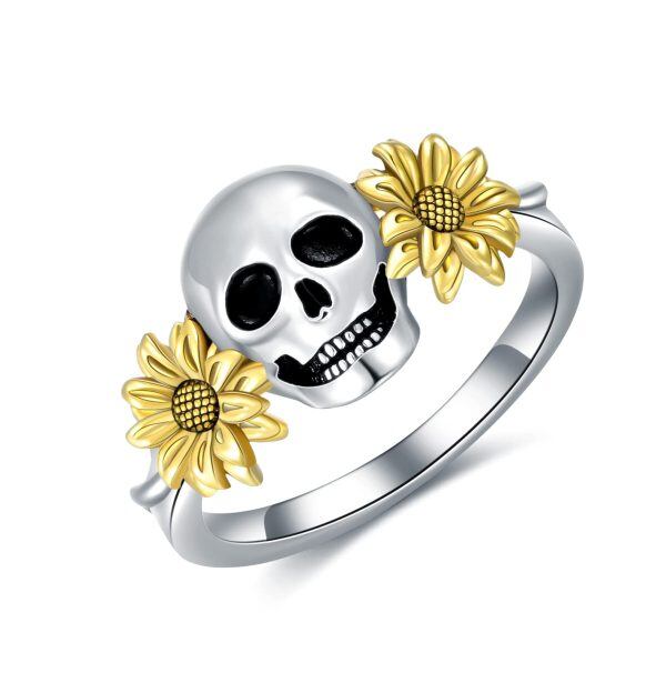 Sterling Silver Skull Sunflower Rings -0