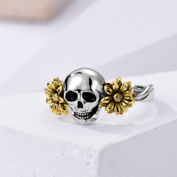 Sterling Silver Skull Sunflower Rings -1