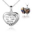 wholesale 925 Sterling Silver Heart Photo Locket Pendant I Love you To the Moon Necklace for Women Girls  48cm Chain Length-0-0