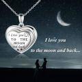 wholesale 925 Sterling Silver Heart Photo Locket Pendant I Love you To the Moon Necklace for Women Girls  48cm Chain Length-0-6