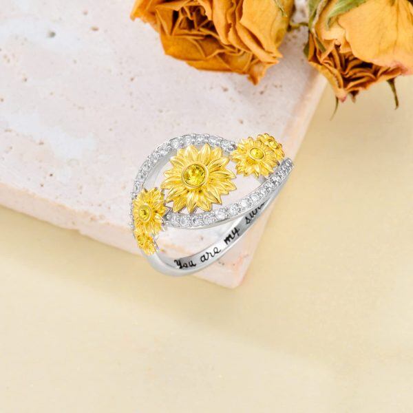 Sterling Silver You Are My Sunshine Band Ring-4