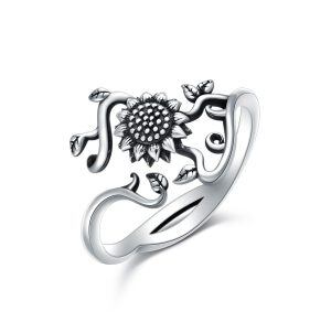 Sterling Silver Vintage Sunflower Open Ring -0