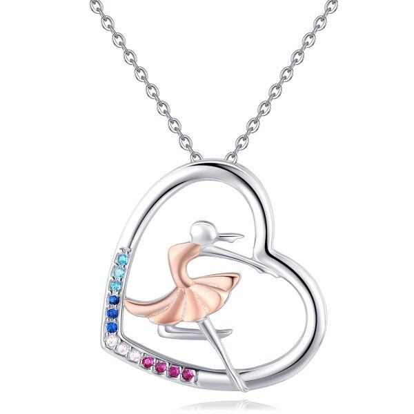 Sterling Silver Ballet Dance Heart Pendant Necklace -0