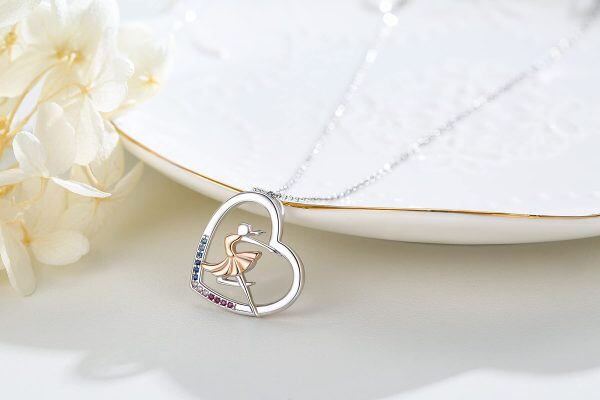 Sterling Silver Ballet Dance Heart Pendant Necklace -1