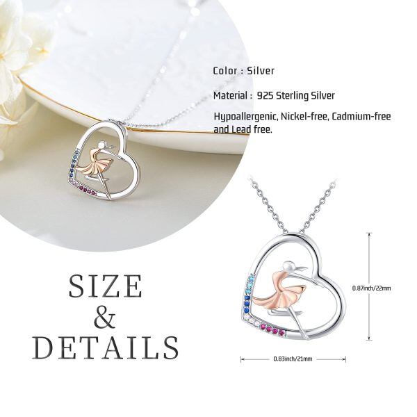 Sterling Silver Ballet Dance Heart Pendant Necklace -6