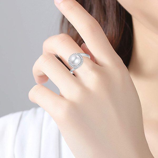 Sterling Silver White Pearl with cubic Zirconia Ring-1