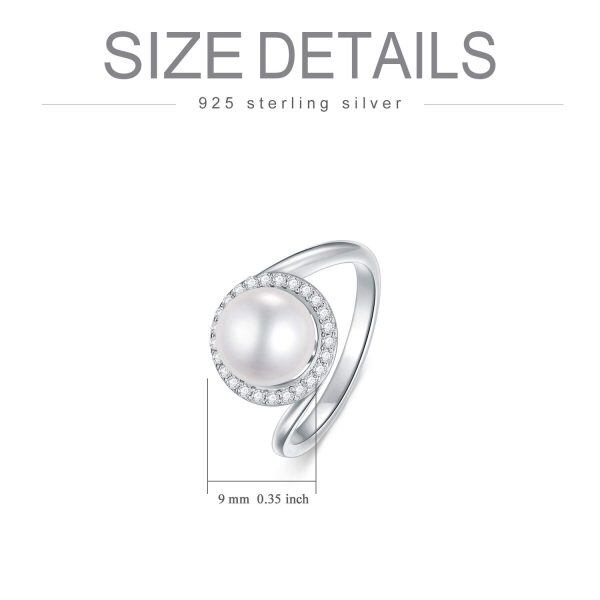 Sterling Silver White Pearl with cubic Zirconia Ring-5