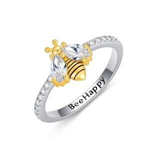 Sterling Silver Bee Band with Crystal Promise Ring-0