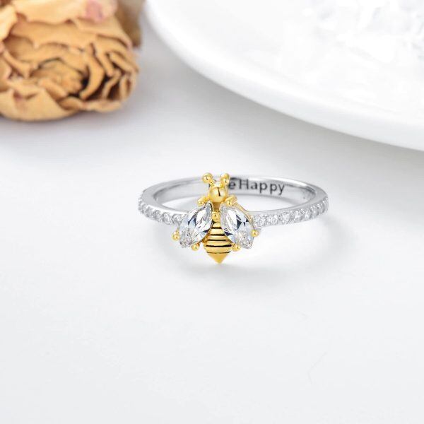 Sterling Silver Bee Band with Crystal Promise Ring-2